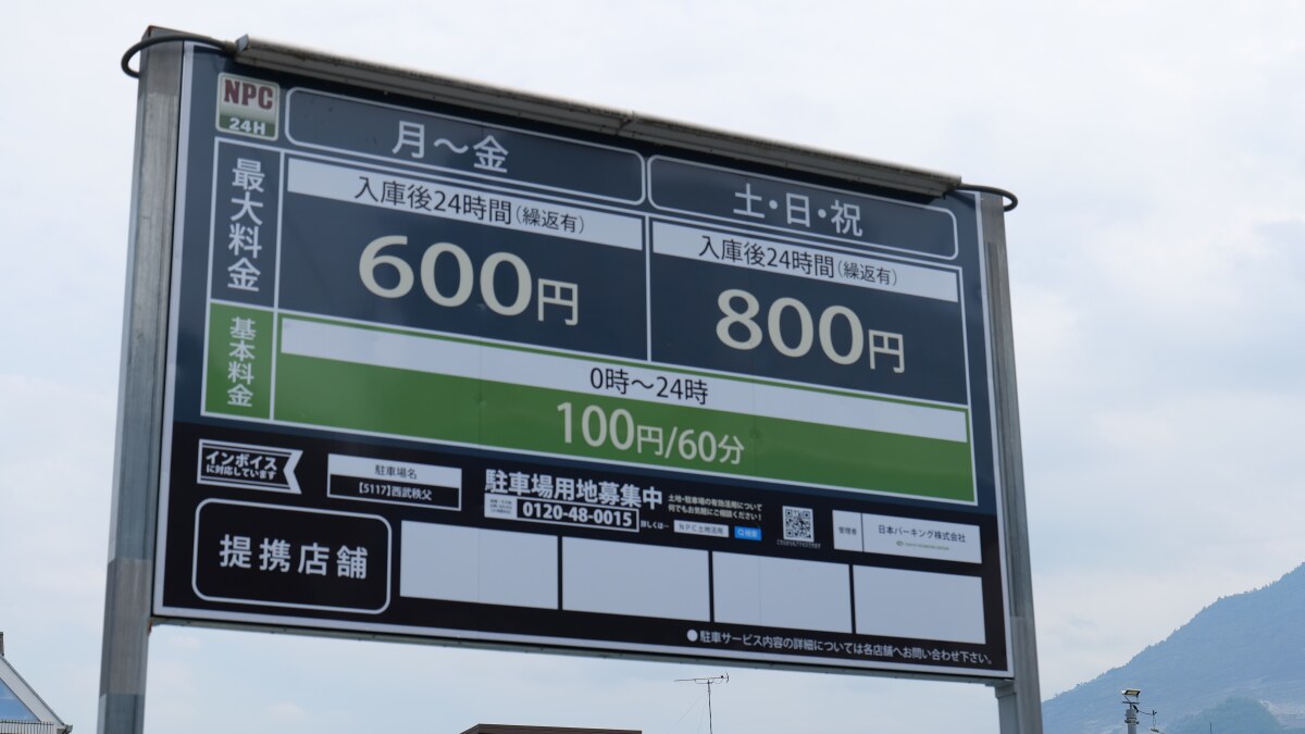 秩父市街地周辺のコインパーキング看板
